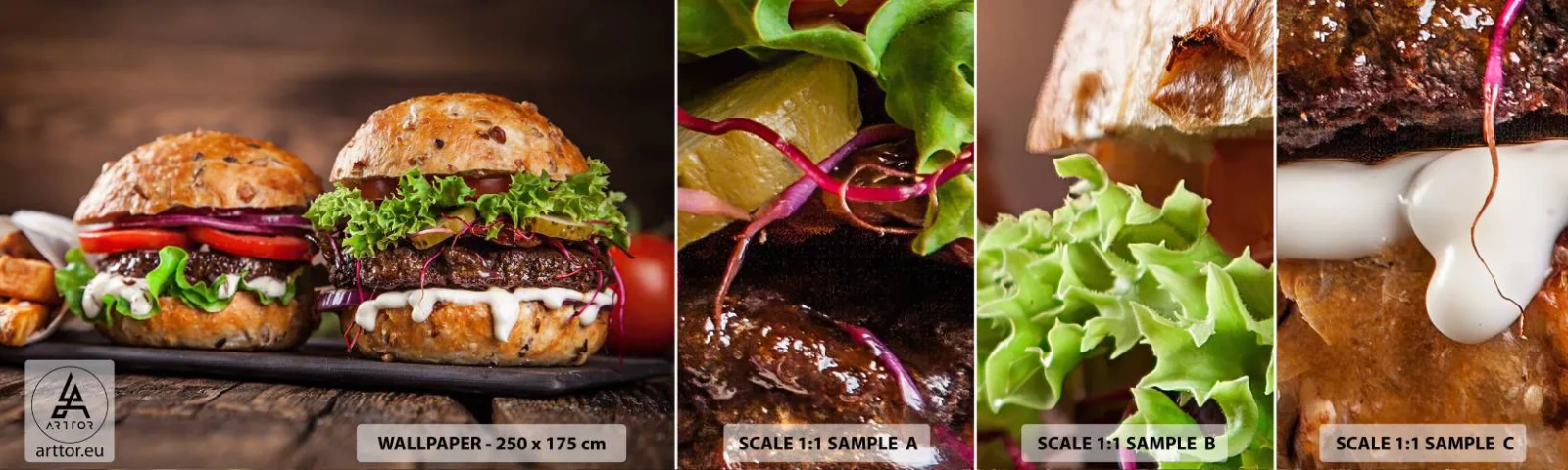 Échantillon de Papier Peint Autocollant Deluxe Sticker - American dream - La gastronomie, Hamburger, Culinaire - 100x30 cm