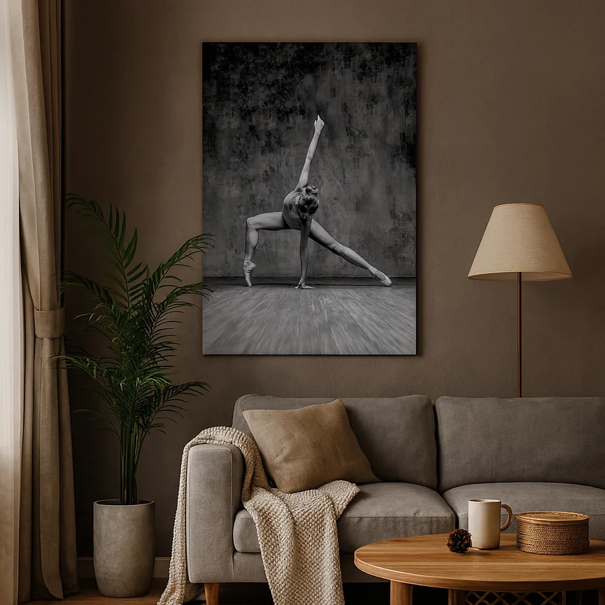 Impression sur toile - Image sur toile - Une danseuse dans une pose artistique contre un mur brut - 50x70cm - Balance idéale - Décoration murale moderne pour le salon et la chambre ARTTOR