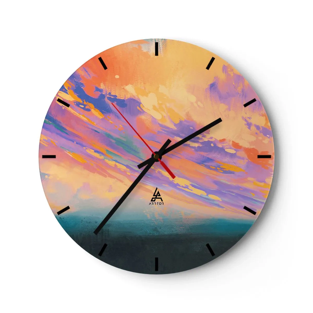 Horloge murale - Pendule murale - Coucher de soleil abstrait aux couleurs pastel - 30x30cm - La force d'attraction - Décoration murale moderne pour le salon, la cuisine et la chambre ARTTOR