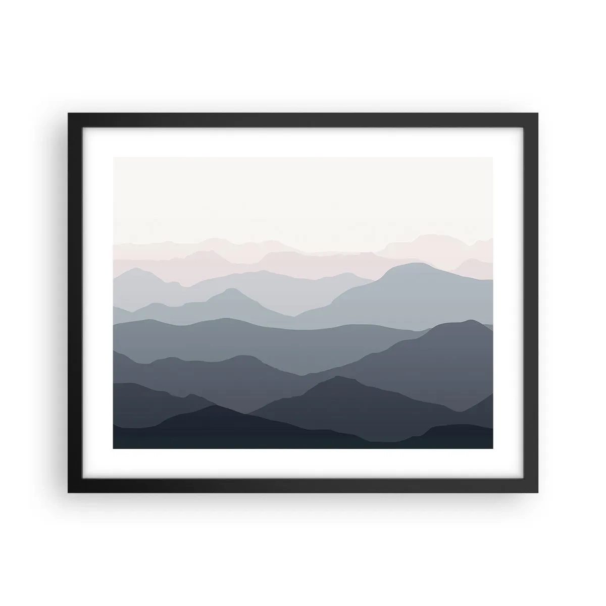 Affiche dans un cadre noir - Poster - Vagues de montagnes - 50x40 cm