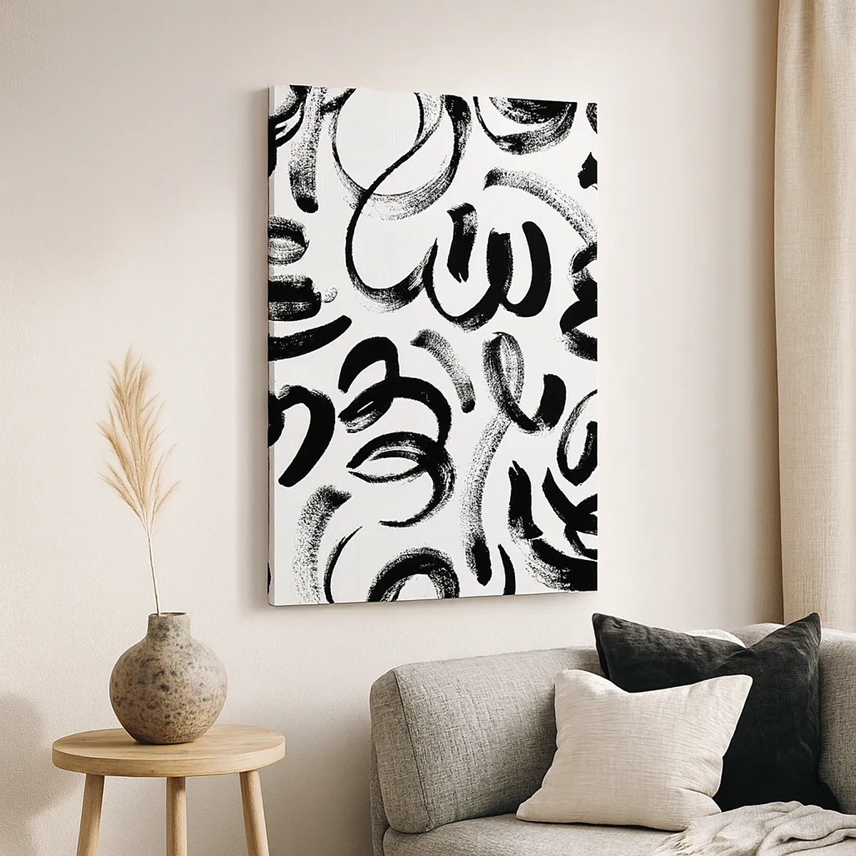 Impression sur toile - Image sur toile - Coups de pinceau abstraits noirs sur fond blanc - 50x70cm - Noir sur blanc - Décoration murale moderne pour le salon et la chambre ARTTOR