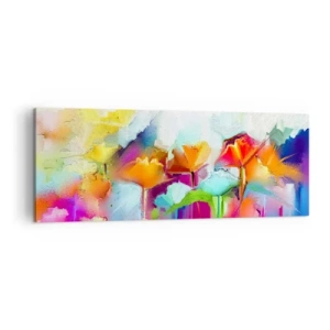 Impression sur toile - Image sur toile - Fleurs colorées abstraites sur fond clair - 140x50cm - L'arc-en-ciel s'est épanoui - Décoration murale moderne pour le salon et la chambre ARTTOR
