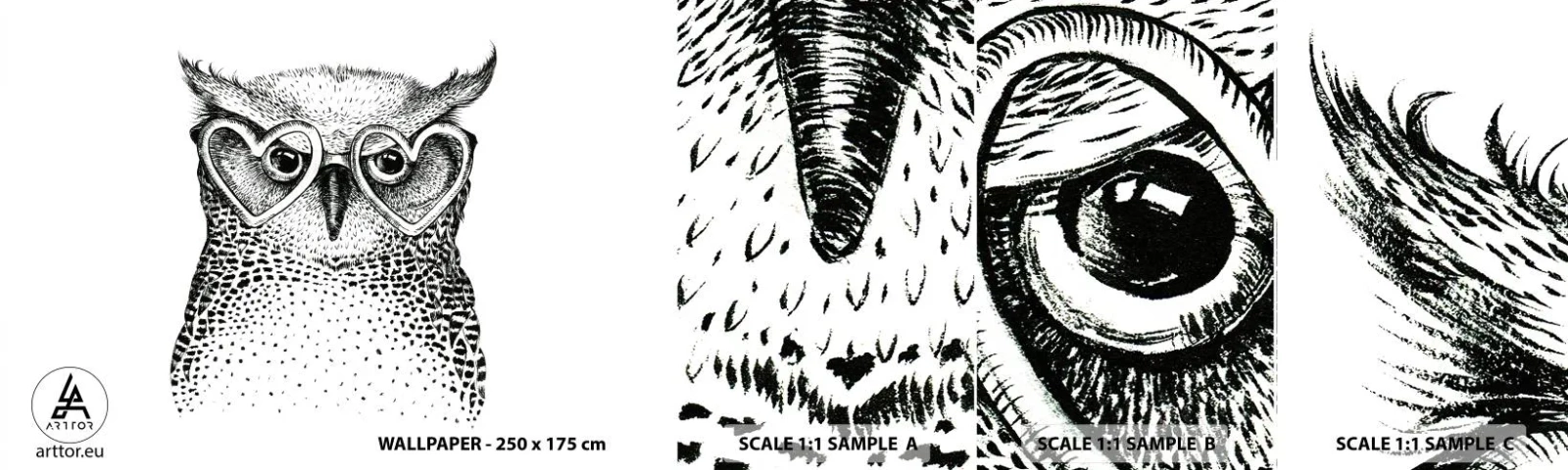 Échantillon De Papier Peint Standard Eco - Sagement et avec amour - Hibou, Pour les enfants, Animaux - 100x30 cm