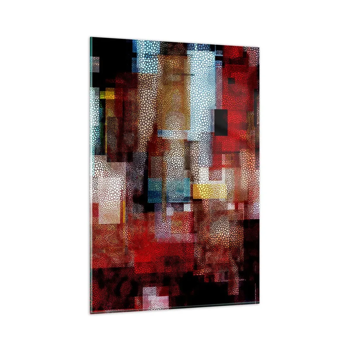 Impression sur verre - Image sur verre - Abstraction géométrique dans des tons intenses de rouge - 80x120cm - Mélange de confusions - Décoration murale moderne pour le salon et la chambre ARTTOR