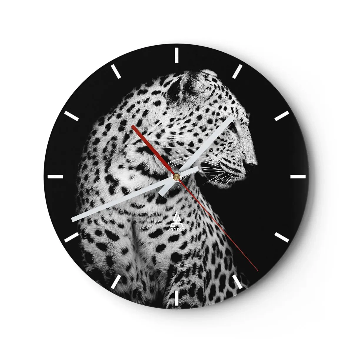 Horloge murale - Pendule murale - Portrait noir et blanc d'un léopard sur fond noir - 30x30cm - Presque un profil parfait! - Décoration murale moderne pour le salon, la cuisine et la chambre ARTTOR