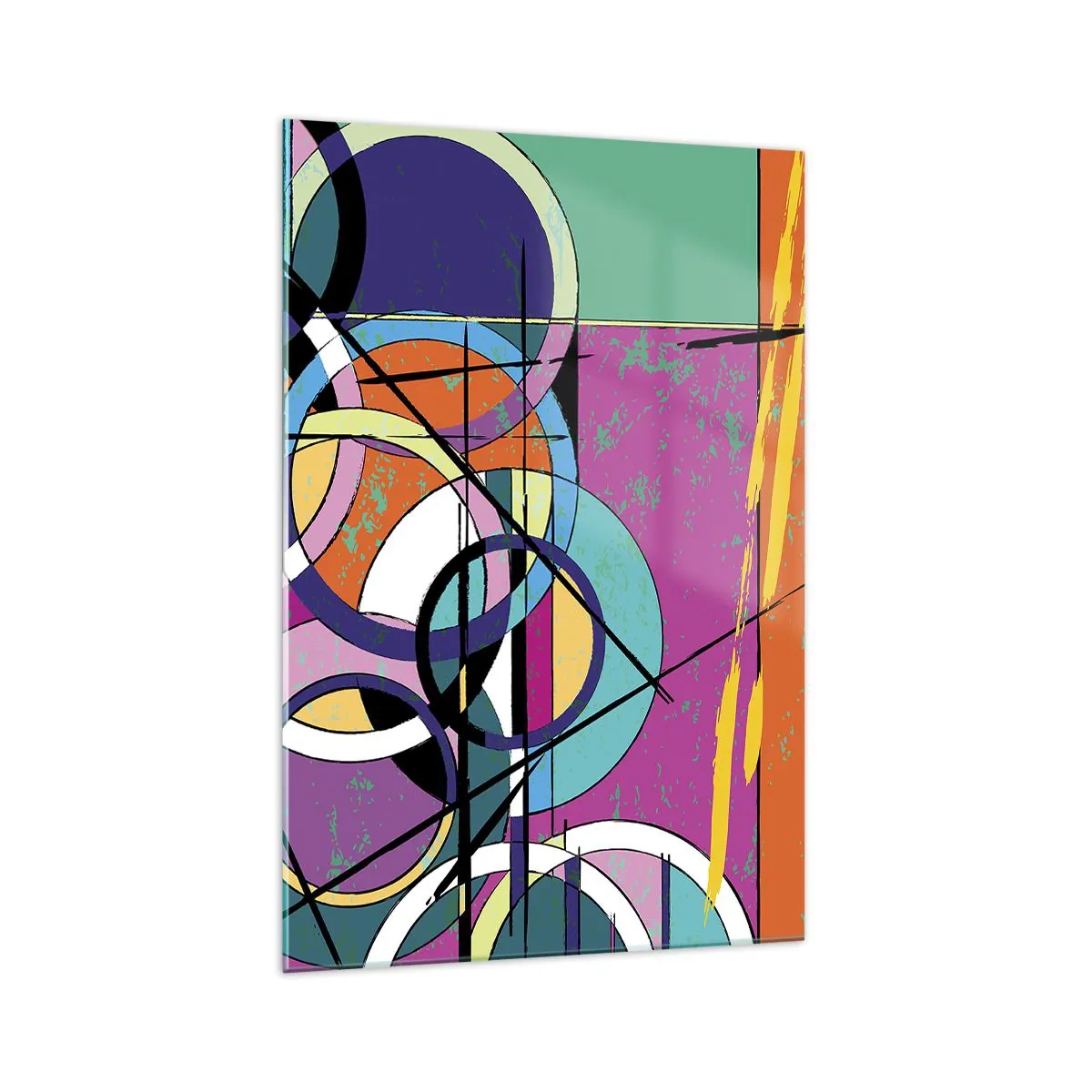 Impression sur verre - Image sur verre - Abstraction colorée avec des cercles géométriques - 70x100cm - Roues sur roues - Décoration murale moderne pour le salon et la chambre ARTTOR