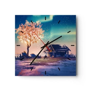 Horloge murale - Pendule murale - Une maison et un arbre en fleurs sous le ciel nocturne - 30x30cm - La nature ne passe pas - Décoration murale moderne pour le salon et la chambre ARTTOR