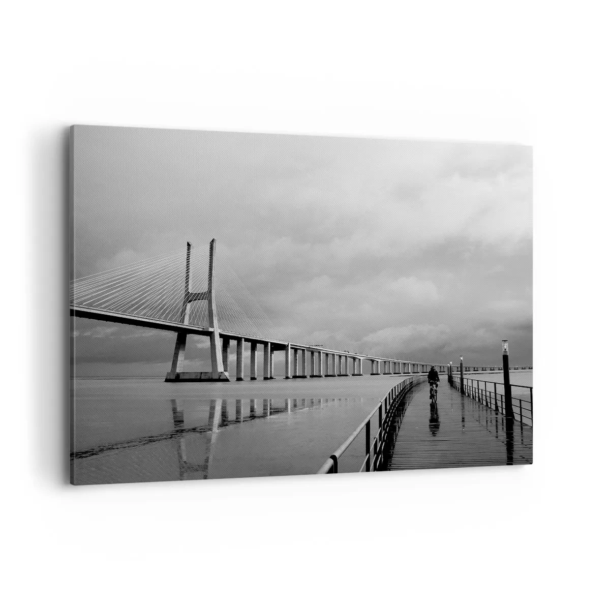 Impression sur toile - Image sur toile - Un pont suspendu au-dessus de l'eau en noir et blanc - 100x70cm - A tous ceux qui lui sont important - Décoration murale moderne pour le salon et la chambre ARTTOR