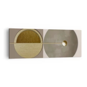 Impression sur toile - Image sur toile - Cercles abstraits dans les tons or et beige - 140x50cm - Équilibre parfait - Décoration murale moderne pour le salon et la chambre ARTTOR