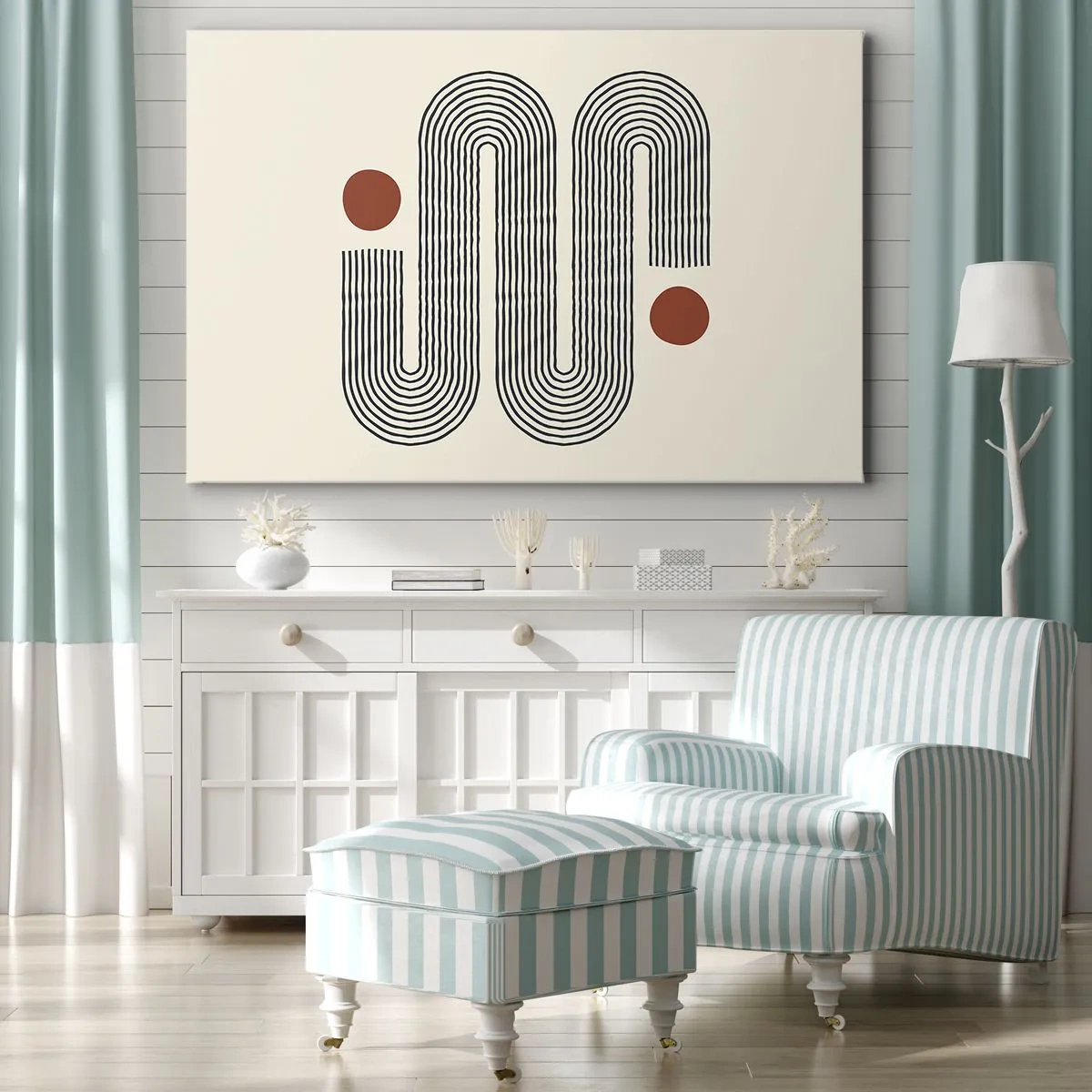 Impression sur toile - Image sur toile - Motif géométrique avec des lignes et des cercles orange - 100x70cm - Du début à la fin - Décoration murale moderne pour le salon et la chambre ARTTOR