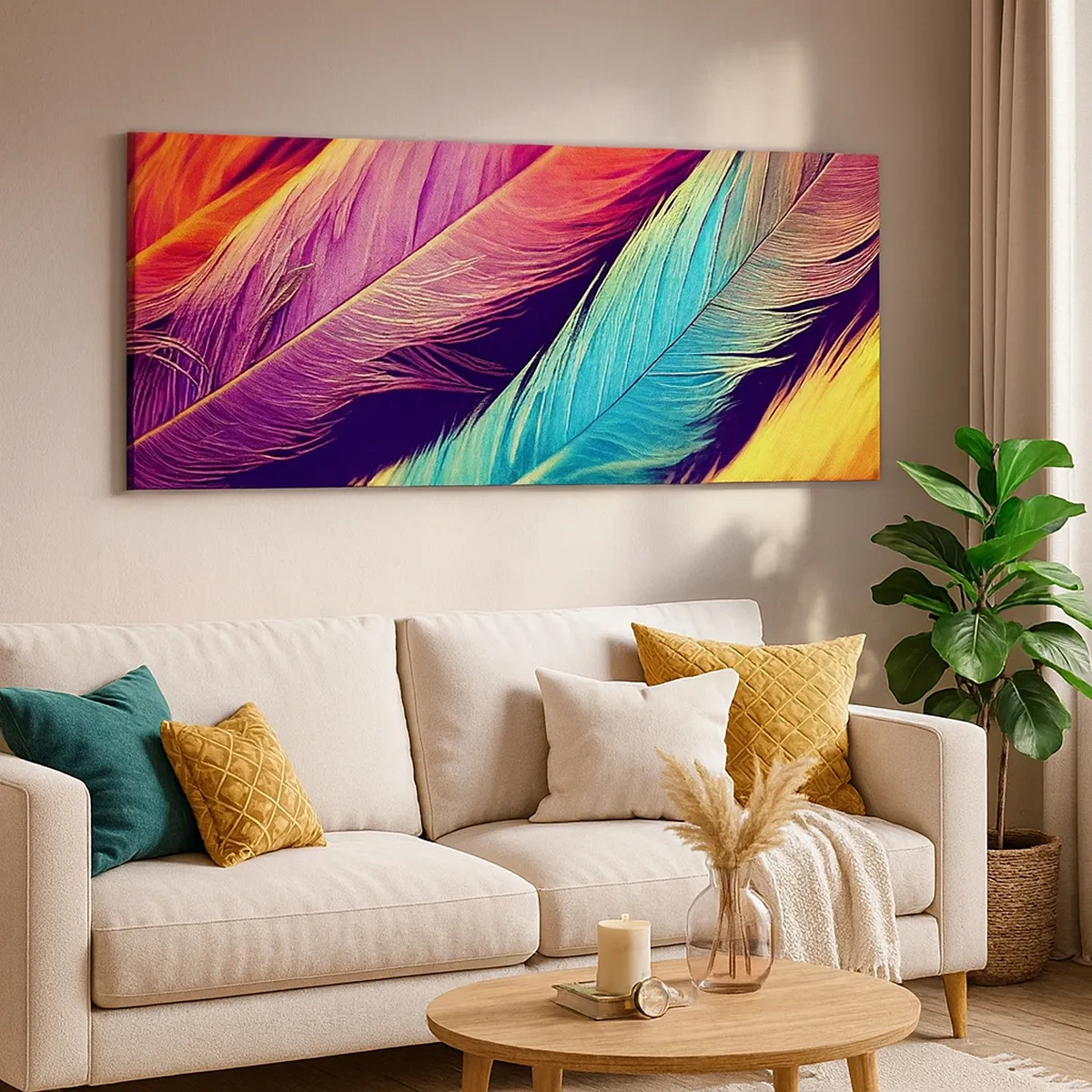 Impression sur toile - Image sur toile - Arc-en-ciel de plumes - 30x30 cm
