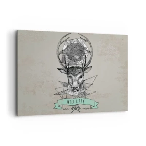 Impression sur toile - Image sur toile - Géométrie de cerf de style vintage avec lettrage Wild Life - 120x80cm - Voir St. Hubertus - Décoration murale moderne pour le salon et la chambre ARTTOR