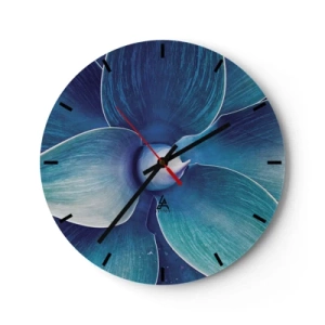 Horloge murale - Pendule murale - Détail d'une plante bleue avec une forme abstraite - 30x30cm - Le bleu du ciel - Décoration murale moderne pour le salon, la cuisine et la chambre ARTTOR