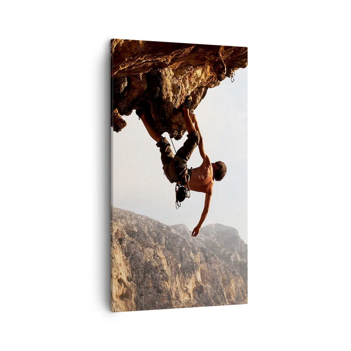 Impression sur toile - Image sur toile - Le monde rétréci dans une main sur une coupe de rocher - 45x80 cm