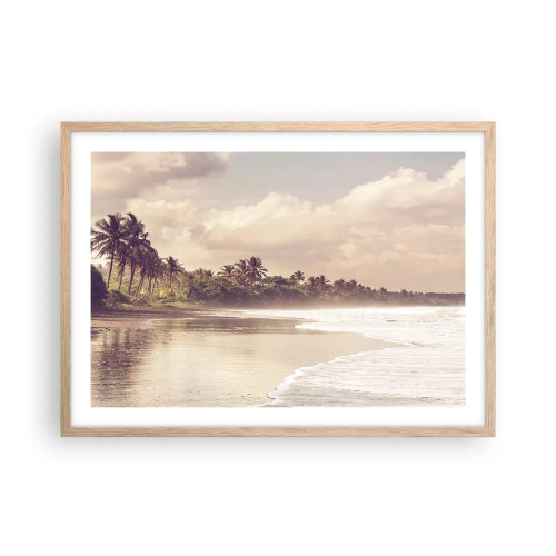 Affiche dans un chêne clair - Poster - La caresse des vagues - 70x50 cm