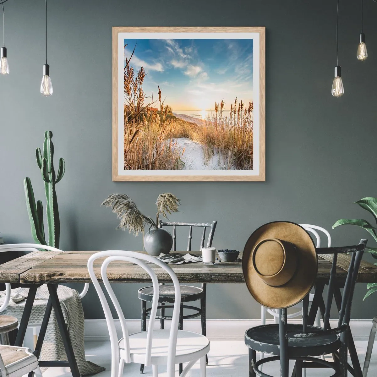 Affiche dans un chêne clair - Poster - Plage du nord - 30x30 cm