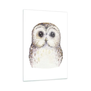 Impression sur verre - Image sur verre - Portrait d'un hibou sur fond clair aux couleurs délicates - 80x120cm - Regarde-moi dans les yeux - Décoration murale moderne pour le salon et la chambre ARTTOR