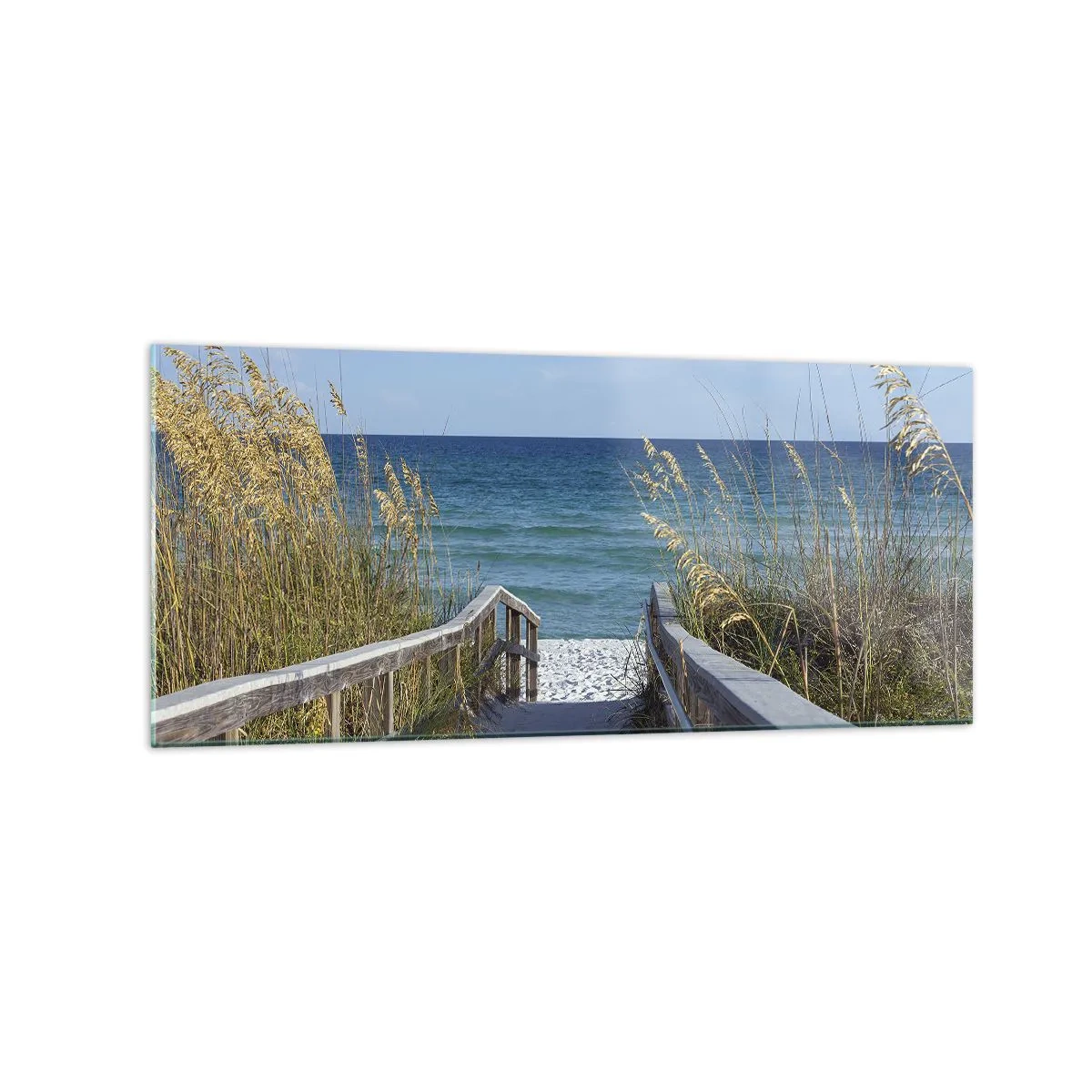 Impression sur verre - Image sur verre - Chemin vers la plage avec vue sur la mer - 120x50cm - Au soleil, sous le vent - Décoration murale moderne pour le salon et la chambre ARTTOR