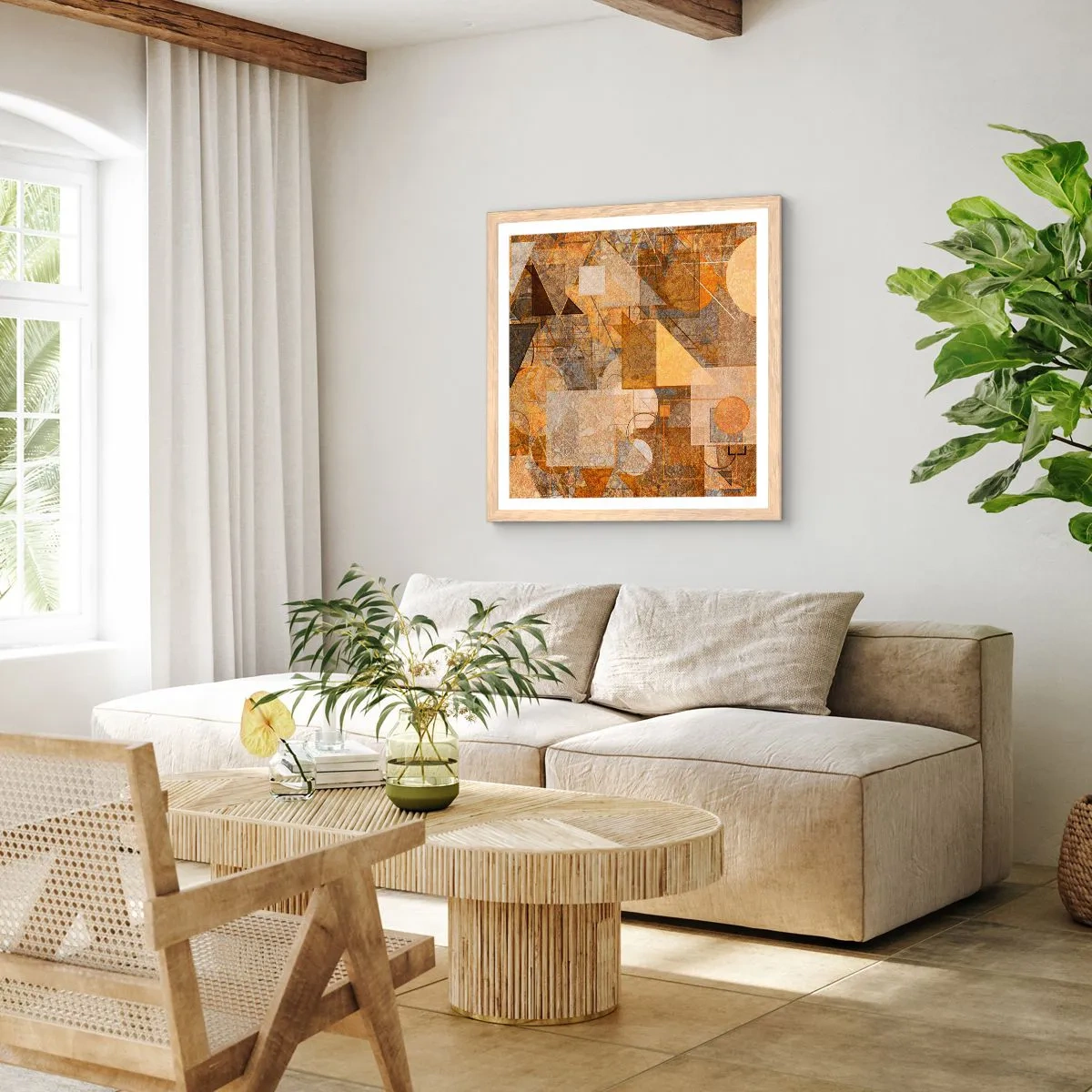 Affiche dans un chêne clair - Poster - Étude cubique de marron - 50x50 cm