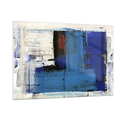 Impression sur verre - Image sur verre - Une composition abstraite avec une couleur bleue dominante. - 120x80cm - Secret de bleu - Décoration murale moderne pour le salon et la chambre ARTTOR