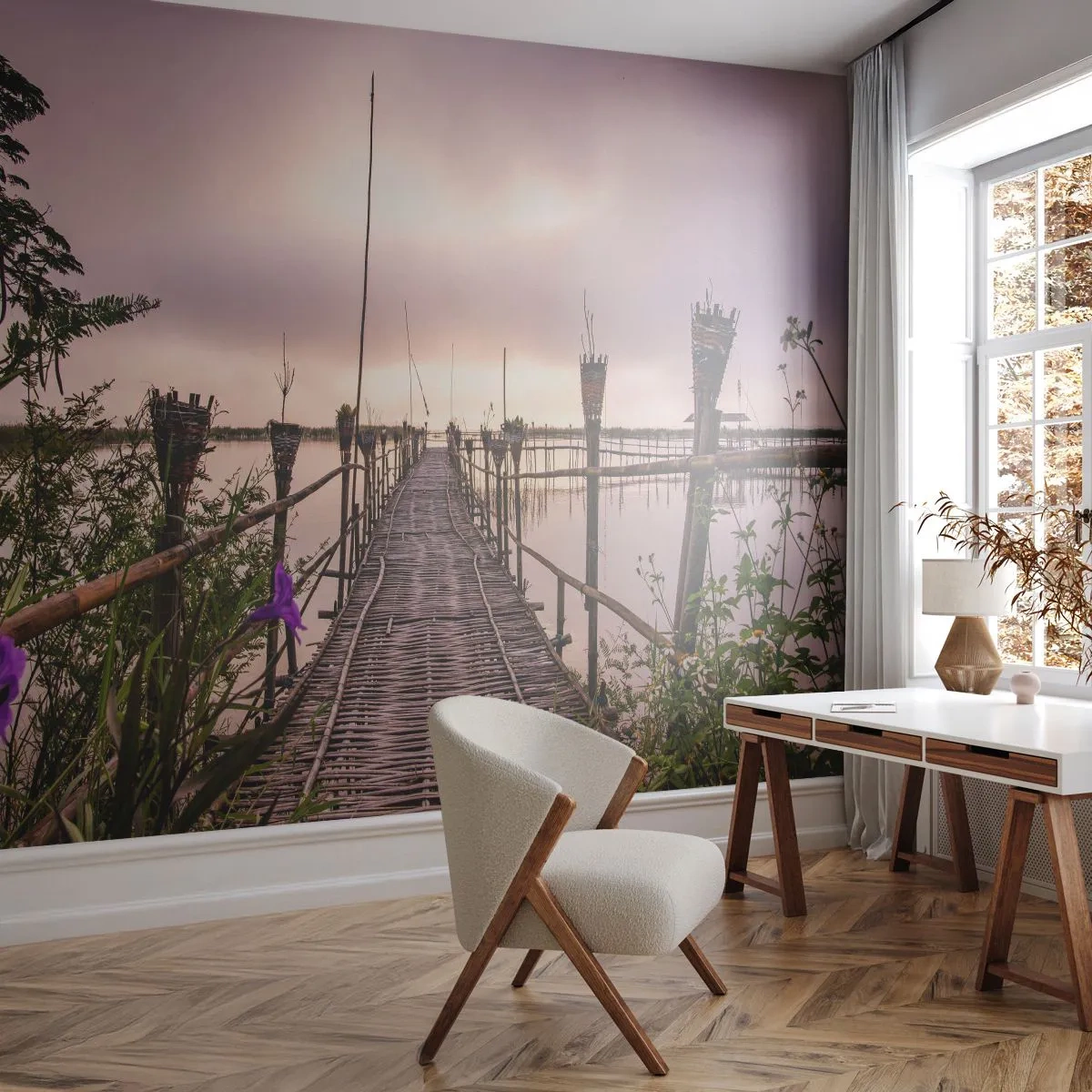 Papier Peint Photo Premium Canvas - Le silence et le calme d'Asie - Paysage, Rivière, Bambou - 350x256 cm