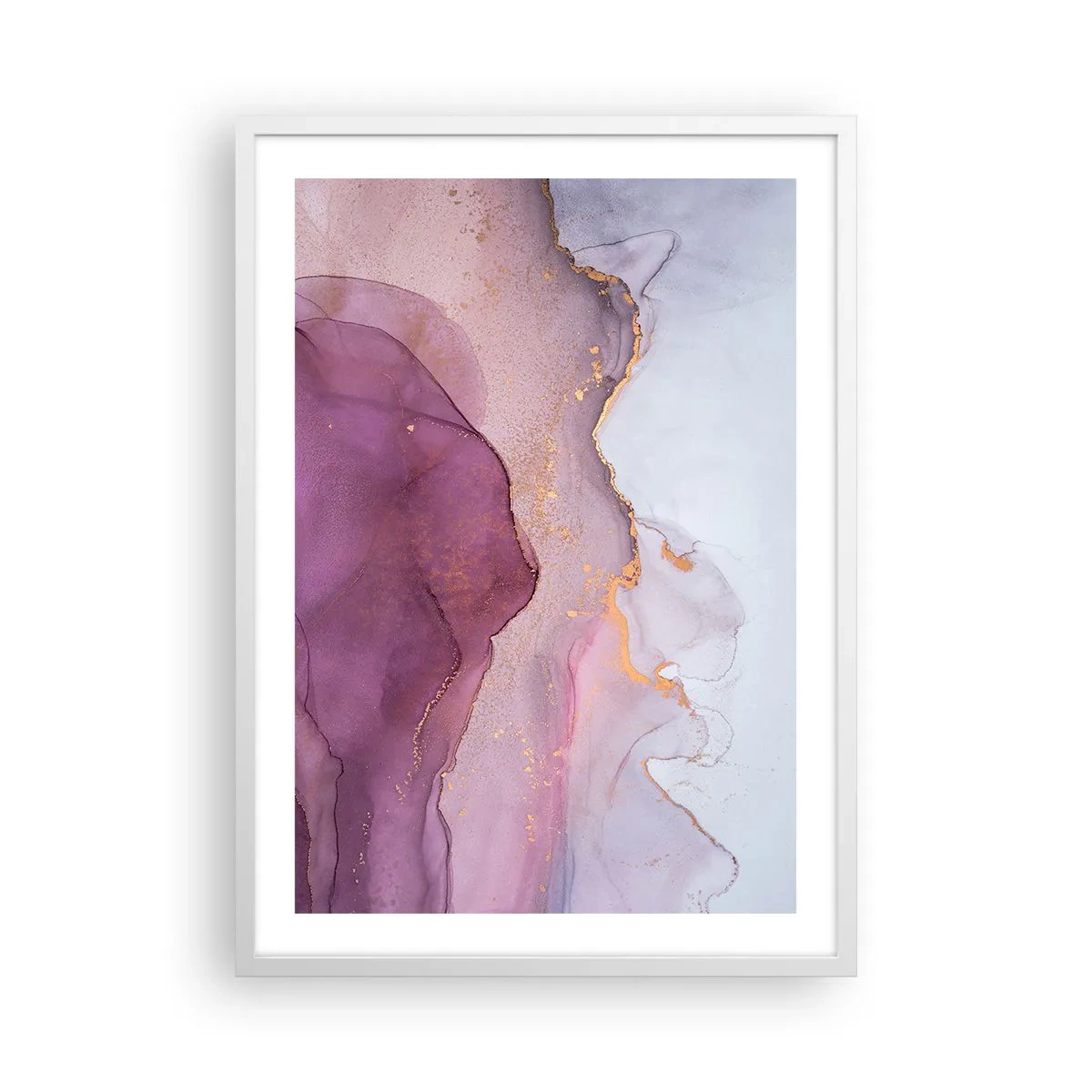Affiche dans un cadre blanc - Poster - Vagues lilas et violettes - 50x70 cm