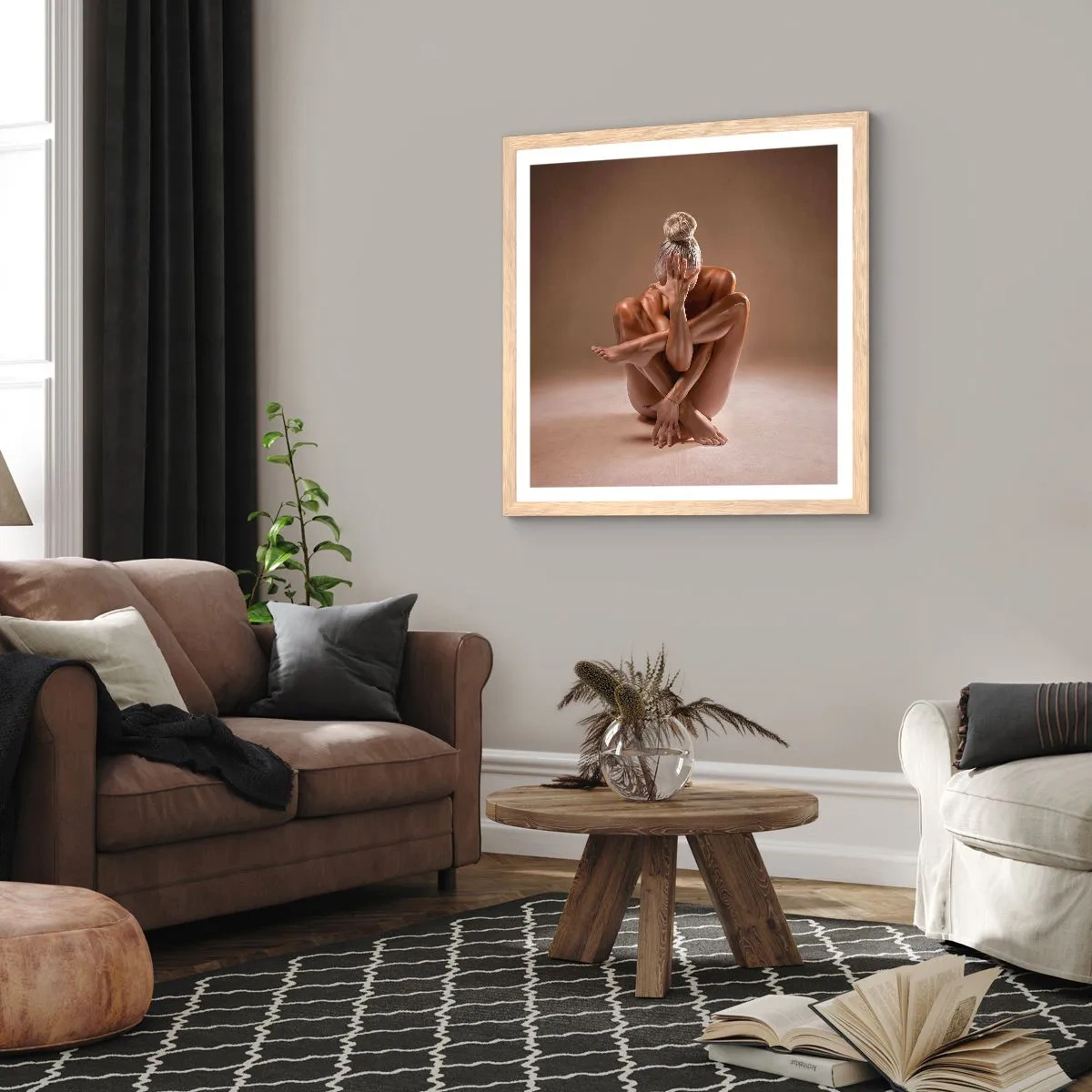 Affiche dans un chêne clair - Poster - Unité du corps et de l'âme - 40x40 cm