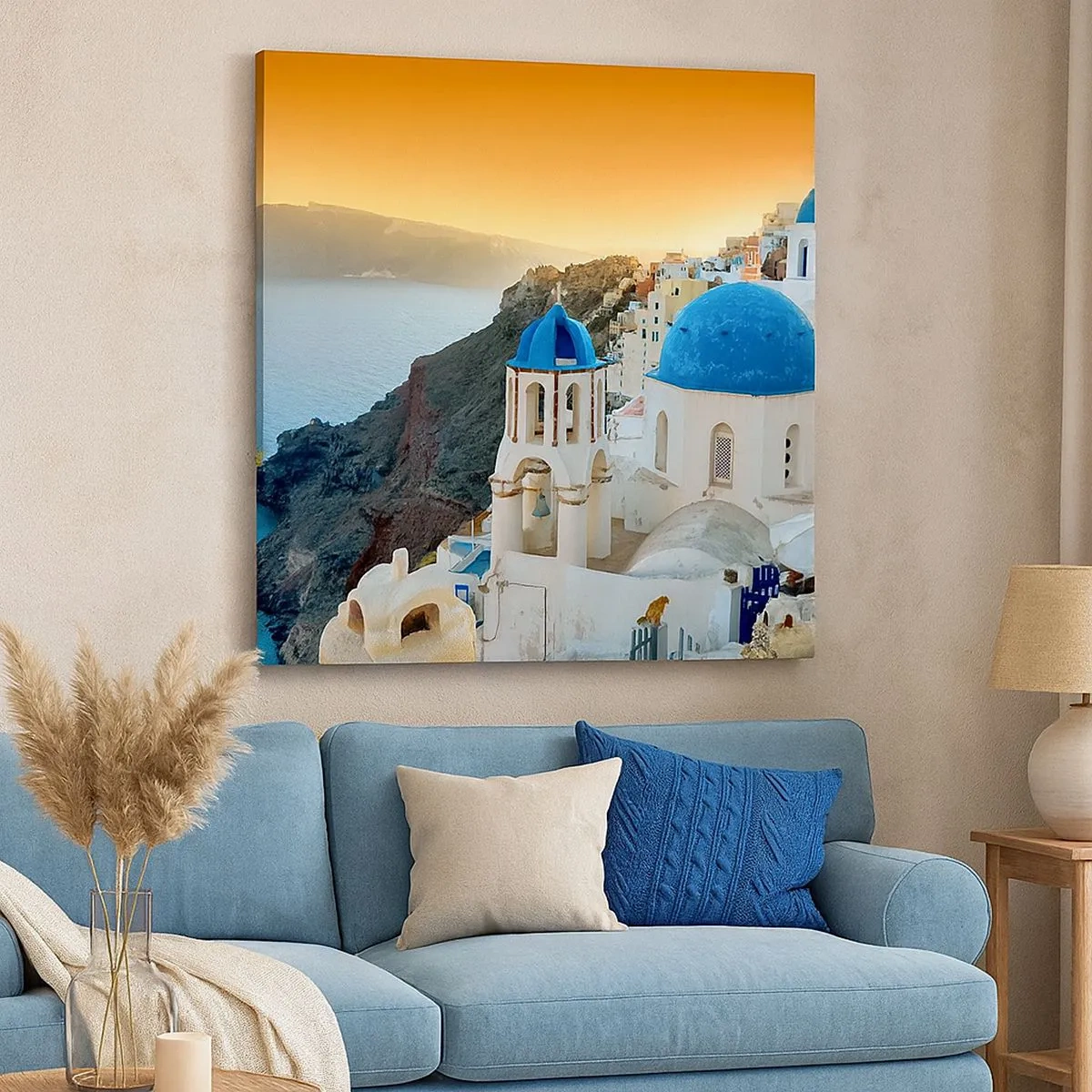 Impression sur toile - Image sur toile - Santorin - blotti contre les rochers - 30x30 cm