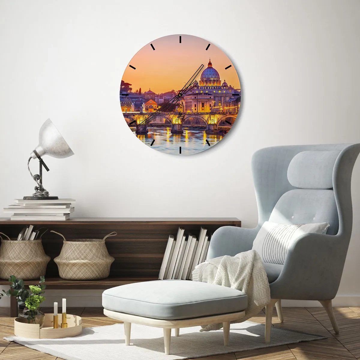 Horloge murale - Pendule murale - Coucher de soleil sur la ville éternelle - 40x40 cm