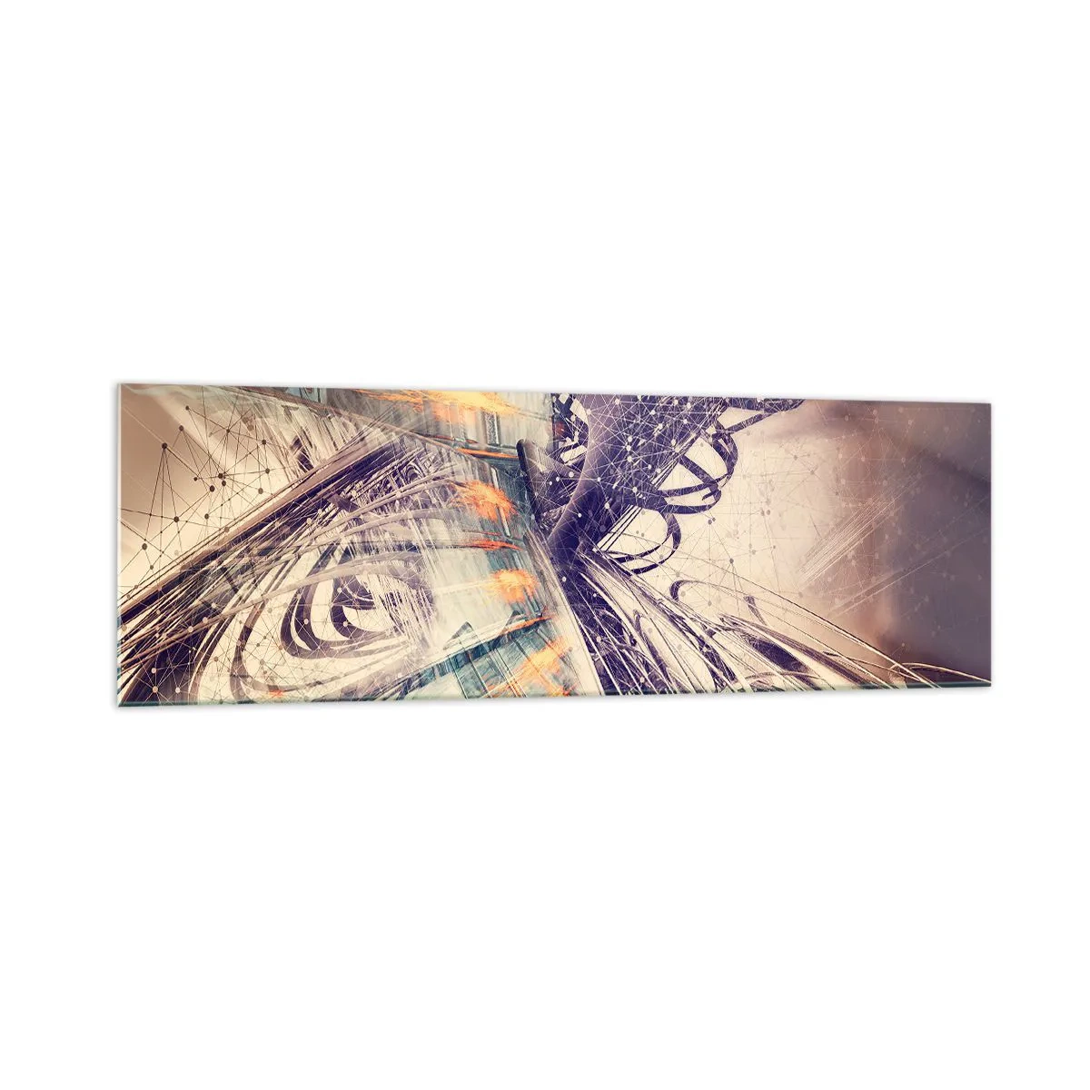 Impression sur verre - Image sur verre - Abstraction dynamique dans les tons beige et violet - 160x50cm - En grande hâte - Décoration murale moderne pour le salon et la chambre ARTTOR