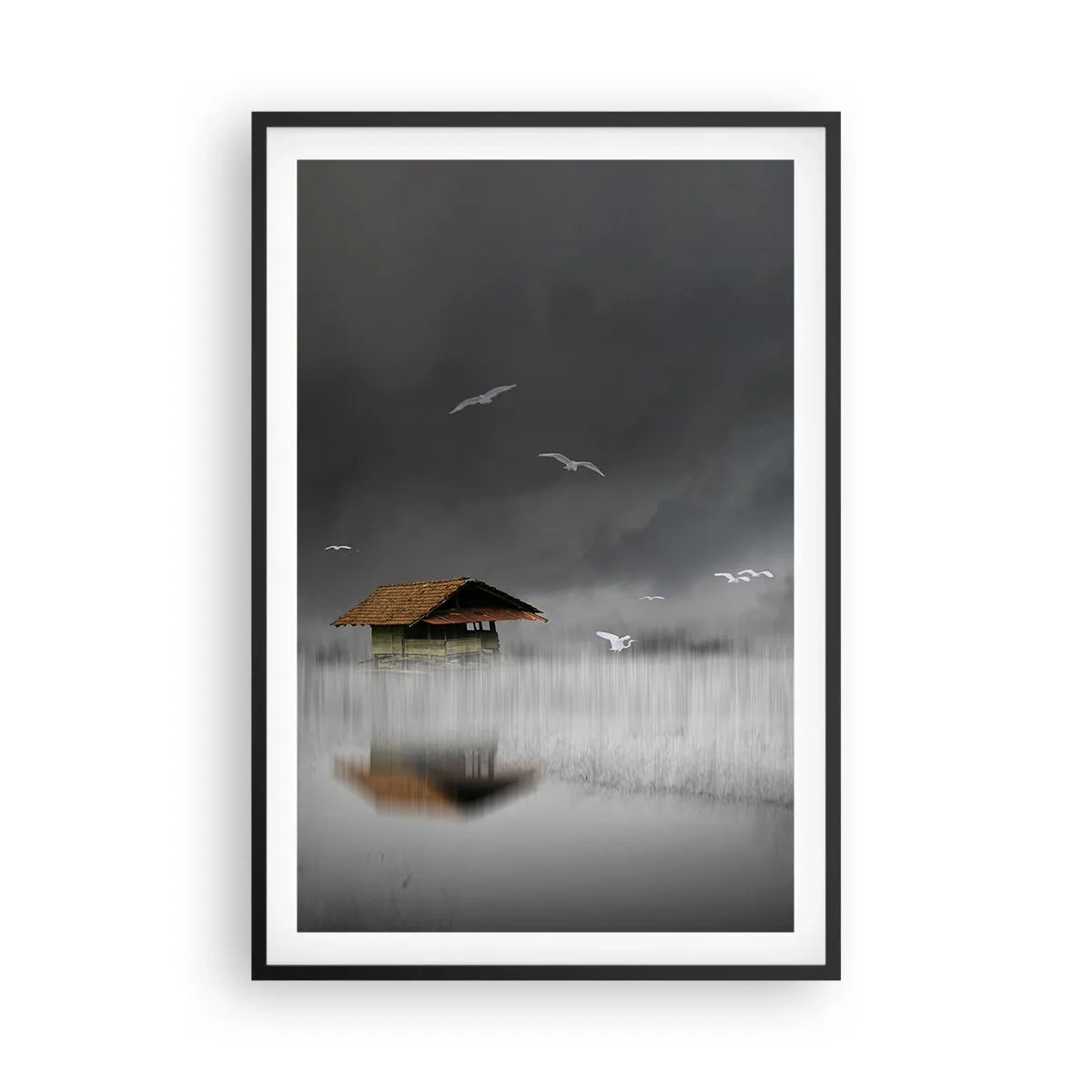 Affiche dans un cadre noir - Poster - A l'abri de la pluie - 61x91 cm