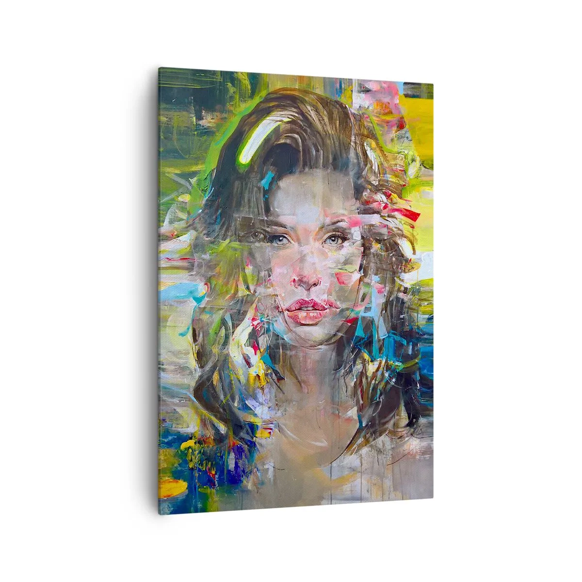 Impression sur toile - Image sur toile - Portrait abstrait d'une femme aux couleurs intenses - 70x100cm - Derrière l'air, un rideau - Décoration murale moderne pour le salon et la chambre ARTTOR