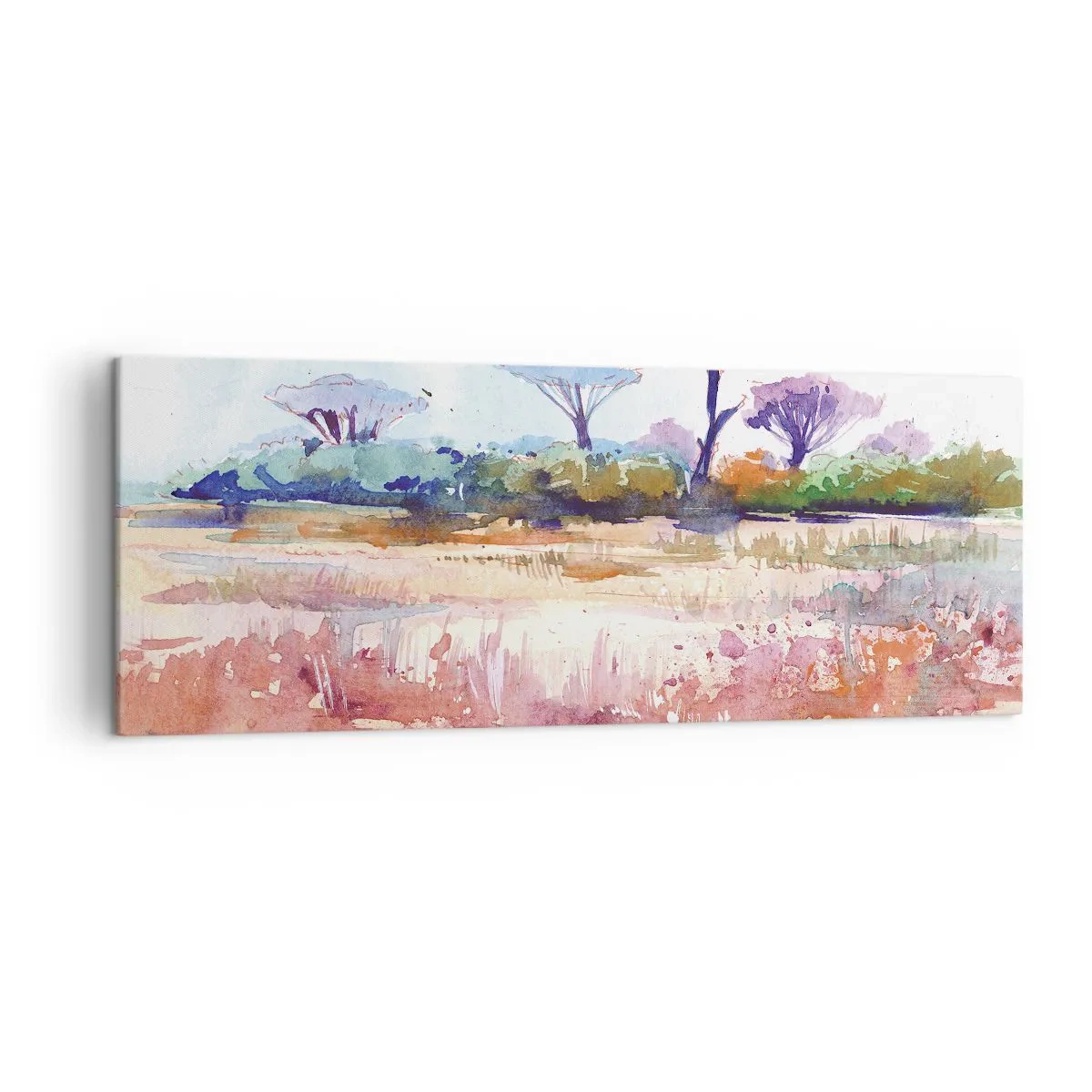 Impression sur toile - Image sur toile - Un paysage de savane pittoresque aux couleurs aquarelles - 140x50cm - Couleurs de savane - Décoration murale moderne pour le salon et la chambre ARTTOR