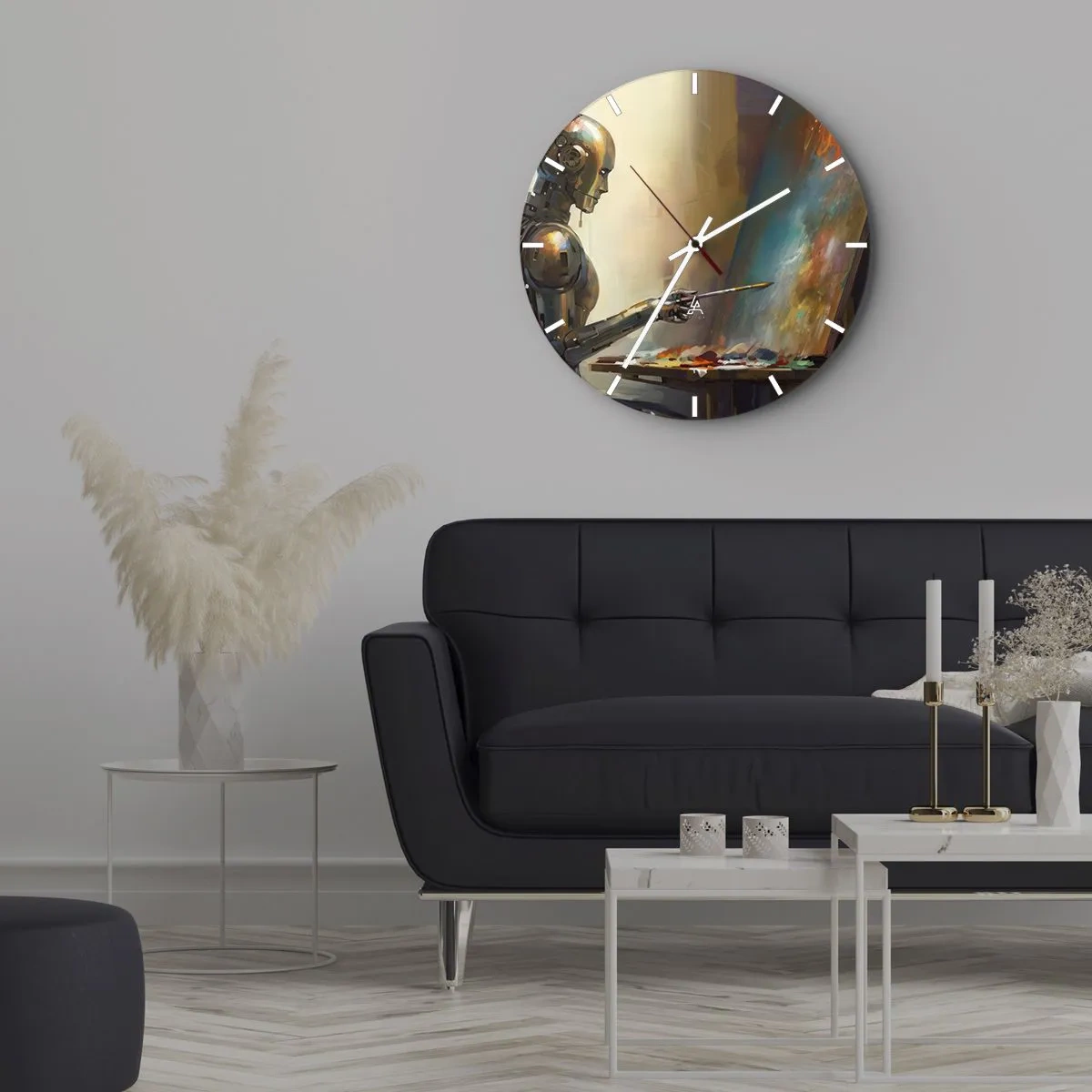 Horloge murale - Pendule murale - Un robot peignant un tableau sur un chevalet - 30x30cm - L'art du futur - Décoration murale moderne pour le salon, la cuisine et la chambre ARTTOR