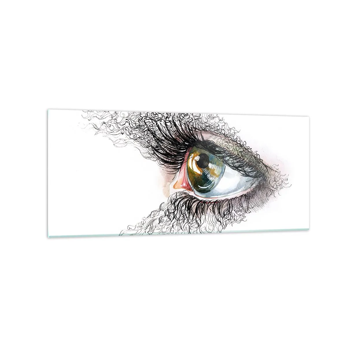 Impression sur verre - Image sur verre - Un œil artistique avec un iris jaune-vert et des détails complexes. - 120x50cm - Regarde droit dans l'âme - Décoration murale moderne pour le salon et la chambre ARTTOR