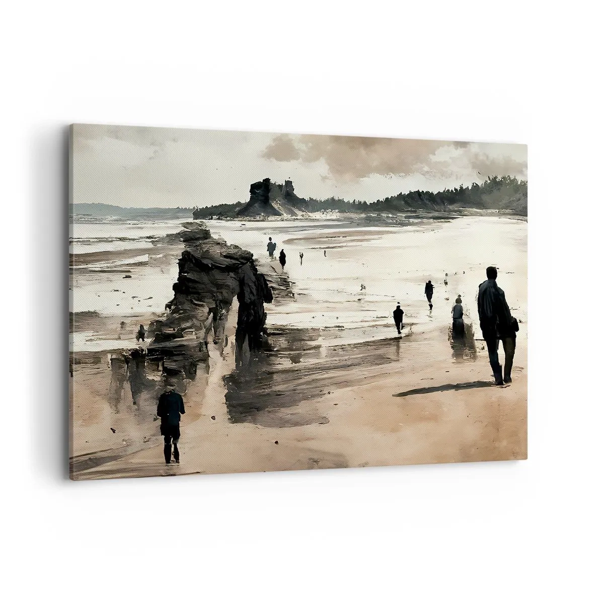 Impression sur toile - Image sur toile - Promeneurs sur la plage dans un paysage paisible - 100x70cm - Invoqué - Décoration murale moderne pour le salon et la chambre ARTTOR