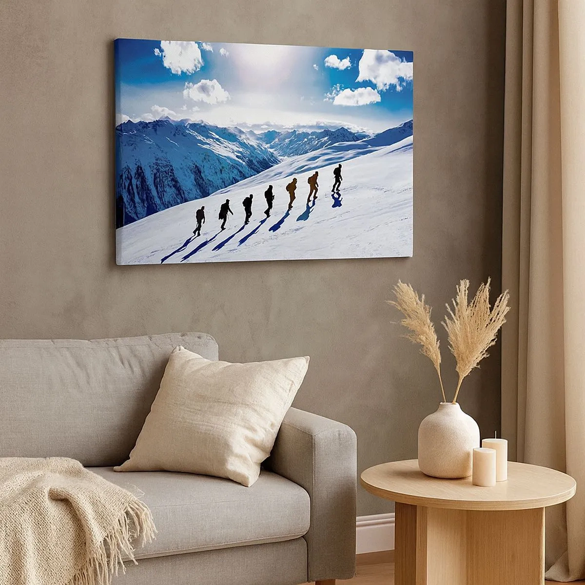 Impression sur toile - Image sur toile - Un groupe d'alpinistes gravissant une pente enneigée - 70x50cm - L'équipe des conquérants - Décoration murale moderne pour le salon et la chambre ARTTOR