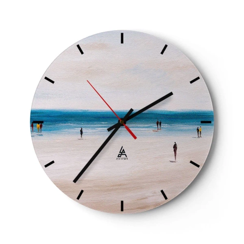 Horloge murale - Pendule murale - Personnages marchant sur la plage surplombant la mer calme - 30x30cm - Un besoin naturel - Décoration murale moderne pour le salon, la cuisine et la chambre ARTTOR