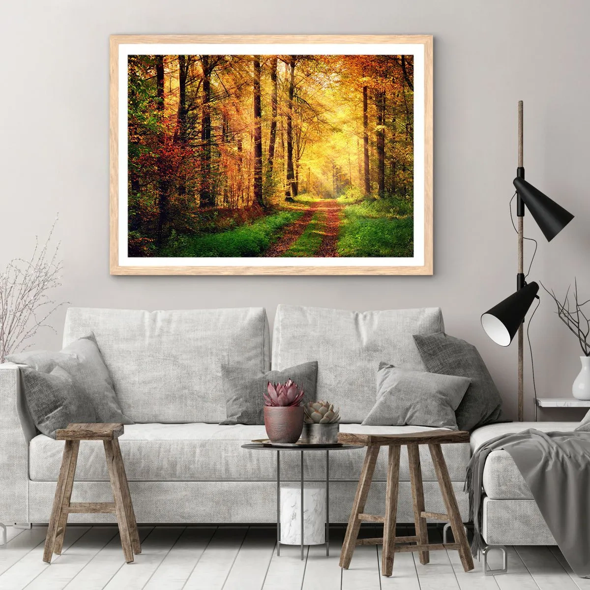 Affiche dans un chêne clair - Poster - Silence d'or en forêt - 91x61 cm