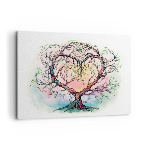 Impression sur toile - Image sur toile - Un arbre en forme de cœur sur un fond de couleurs pastel délicates - 100x70cm - Ensemble contre les tempêtes - Décoration murale moderne pour le salon et la chambre ARTTOR
