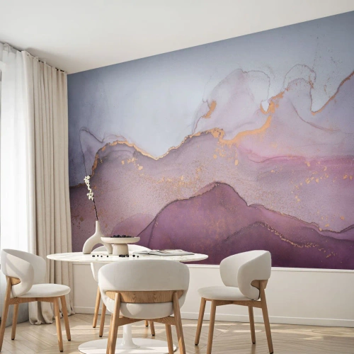 Papier Peint Photo Premium Sand - Composition abstraite à l'aquarelle dans les tons violet et or - 100x70cm - Vagues lilas et violettes - Décoration murale moderne pour le salon et la chambre ARTTOR