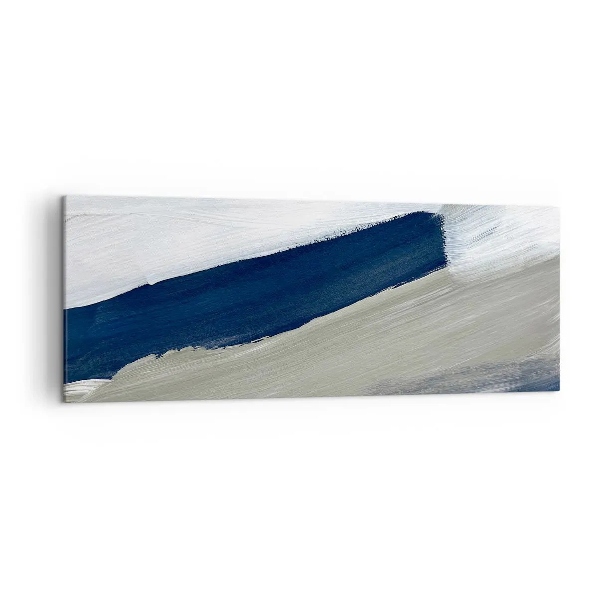 Impression sur toile - Image sur toile - Coups de pinceau abstraits dans des tons de bleu et de gris - 140x50cm - Rencontre avec la blancheur - Décoration murale moderne pour le salon et la chambre ARTTOR
