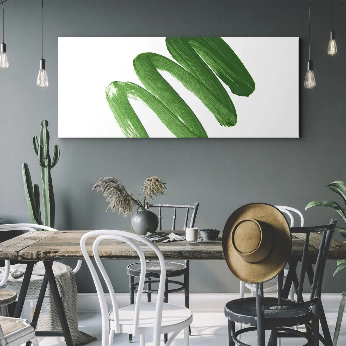 Impression sur toile - Image sur toile - Coup de pinceau abstrait vert sur fond blanc - 120x50cm - Blague verte - Décoration murale moderne pour le salon et la chambre ARTTOR