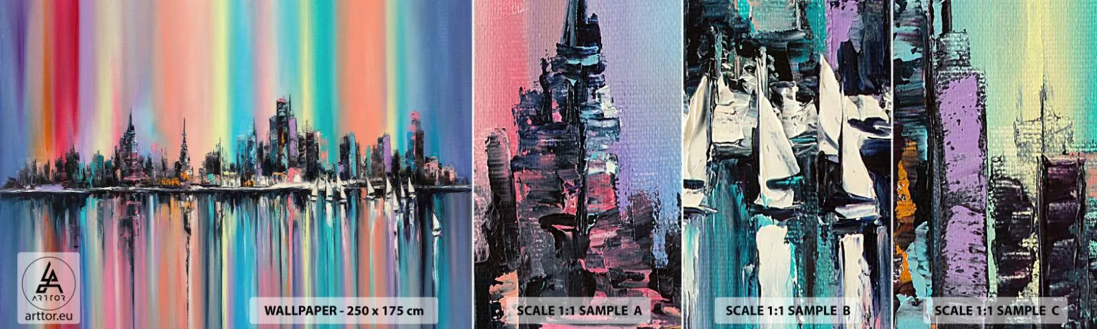 Échantillon de Papier Peint Autocollant Deluxe Sticker - Noyé par la lumière de la nuit - Ville, Architecture, Rivière - 100x30 cm