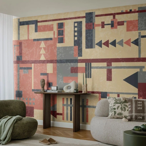 Papier Peint Photo Premium Sand - Abstraction géométrique dans un style rétro - 100x70cm - Une combinaison de verticaux et d'horizontaux - Décoration murale moderne pour le salon et la chambre ARTTOR