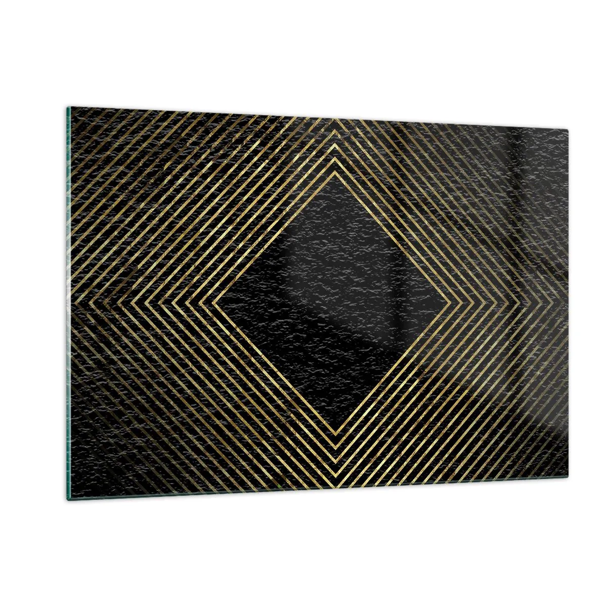Impression sur verre - Image sur verre - Diamant en or avec des lignes géométriques sur fond noir - 120x80cm - Géométrie dans un style glamour - Décoration murale moderne pour le salon et la chambre ARTTOR