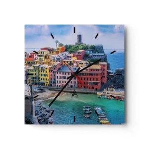 Horloge murale - Pendule murale - Une ville balnéaire colorée avec un port pittoresque - 30x30cm - Petite ville magique de méditerranée - Décoration murale moderne pour le salon et la chambre ARTTOR