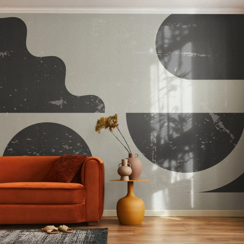 Papier Peint Photo Standard Eco - Composition géométrique abstraite en noir et gris - 100x70cm - Composition dessus et dessous - Décoration murale moderne pour le salon et la chambre ARTTOR