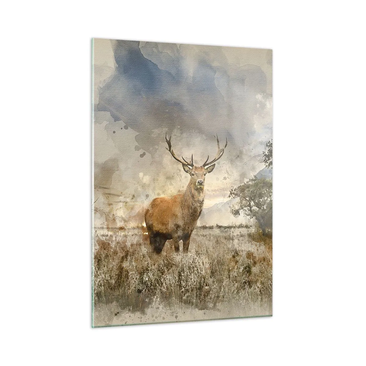 Impression sur verre - Image sur verre - Un cerf dans un paysage naturel avec des couleurs subtiles en arrière-plan - 50x70cm - Dignité - force - majesté - Décoration murale moderne pour le salon et la chambre ARTTOR