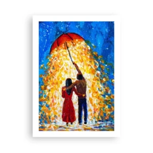 Affiche - Poster - Un couple romantique sous un parapluie plein de lumière - 50x70cm - La magie d'une soirée pluvieuse ? - Décoration murale moderne pour le salon et la chambre ARTTOR